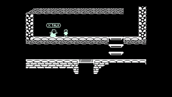The shadow character next to another figure, with an X Talk prompt above it